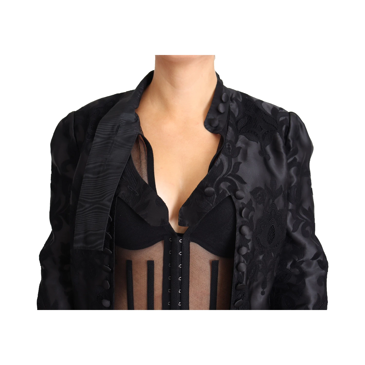 Black Lace Sheer Corset Organza Silk Jacket