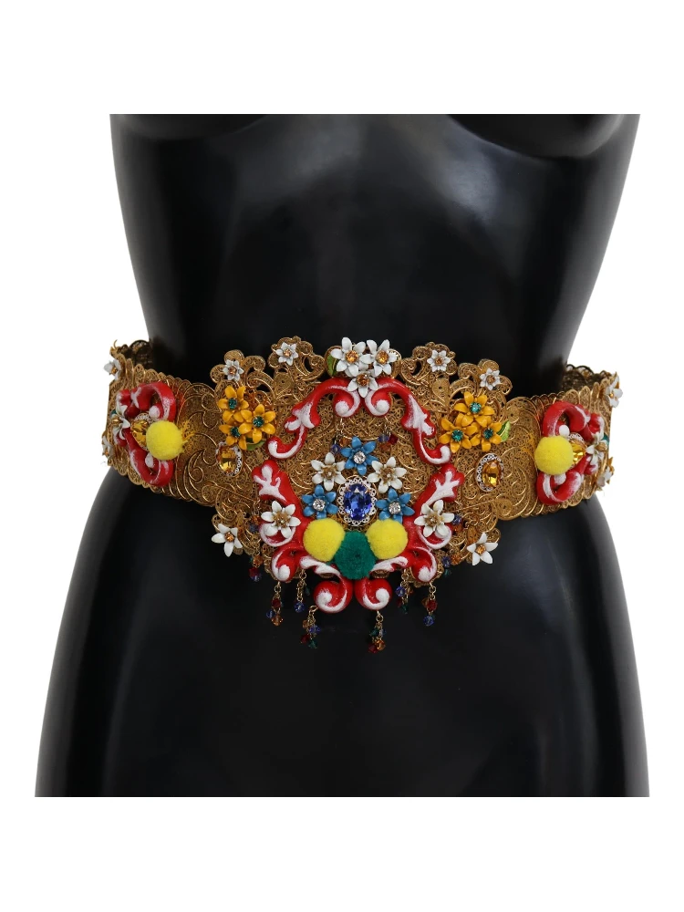 Embellished Floral Crystal Wide Waist Carretto Belt