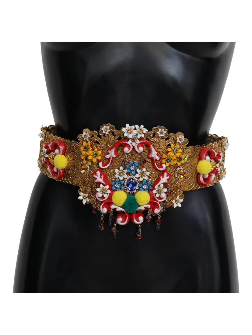 Embellished Floral Crystal Wide Waist Carretto Belt
