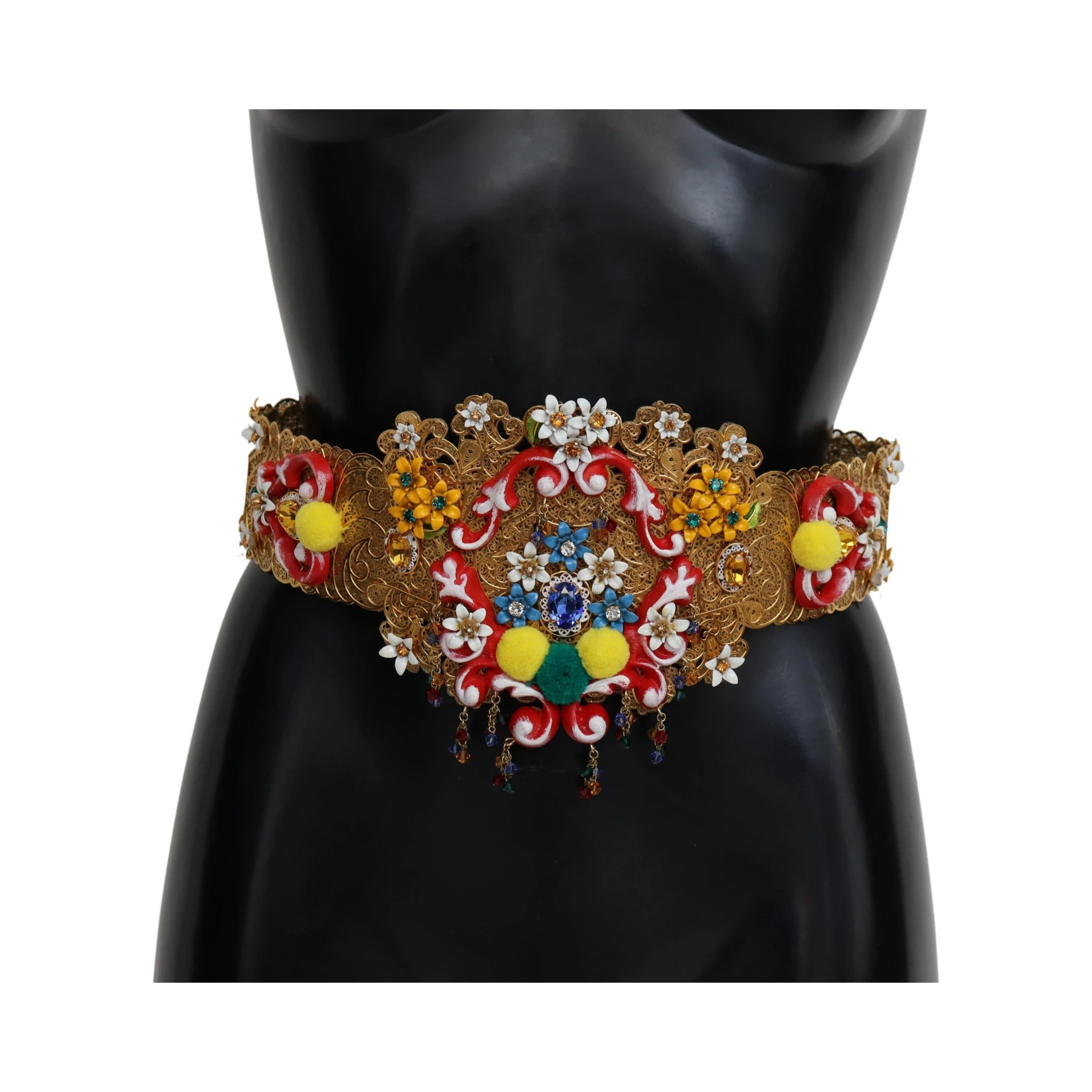 Embellished Floral Crystal Wide Waist Carretto Belt