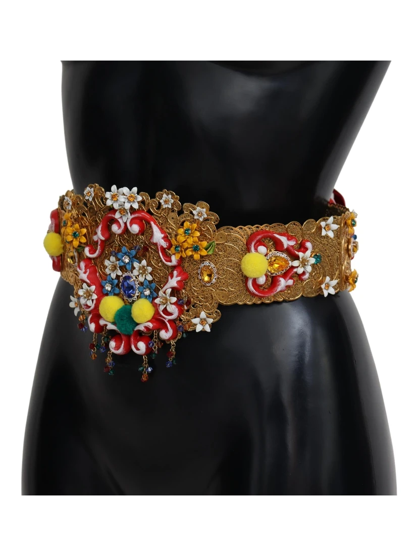 Embellished Floral Crystal Wide Waist Carretto Belt