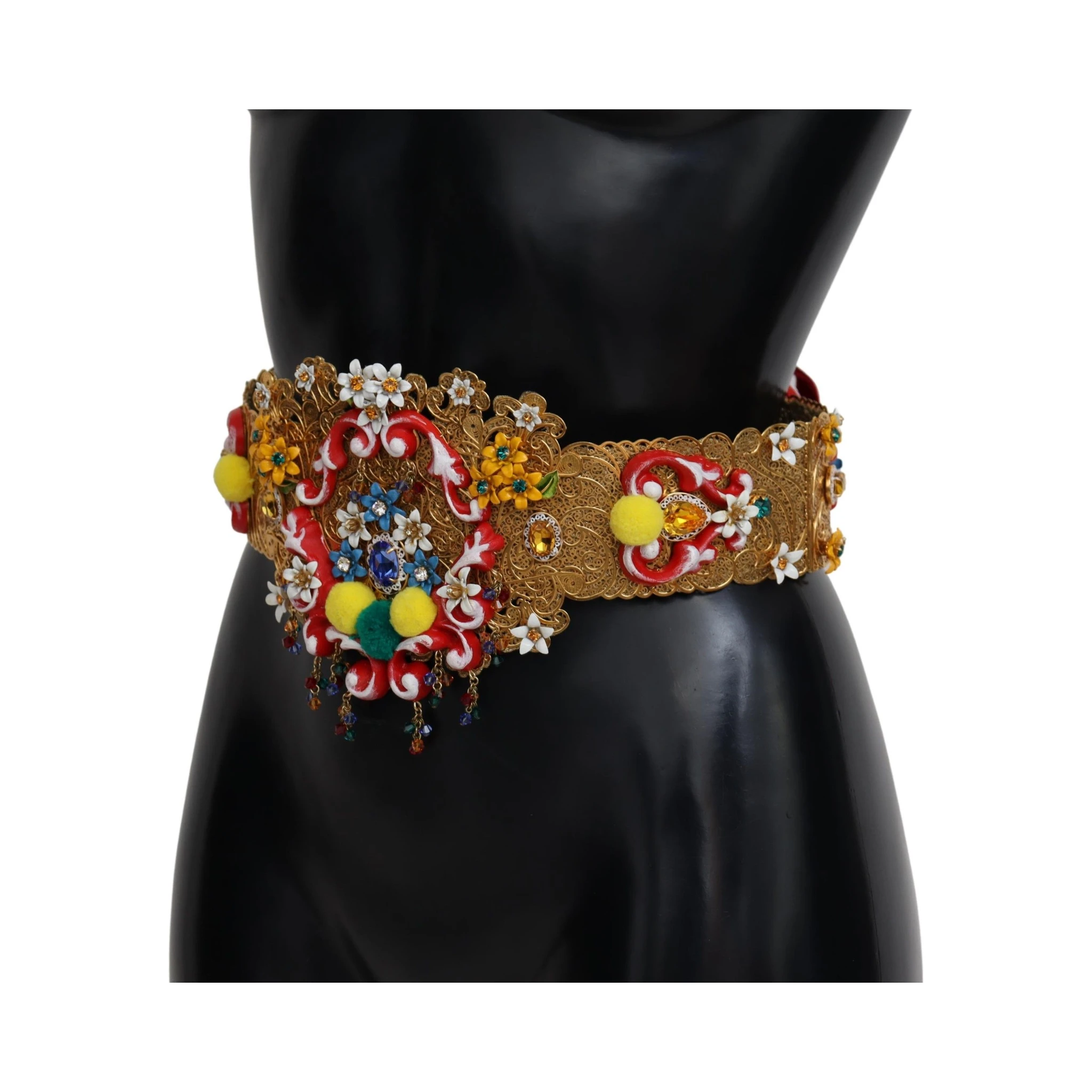 Embellished Floral Crystal Wide Waist Carretto Belt