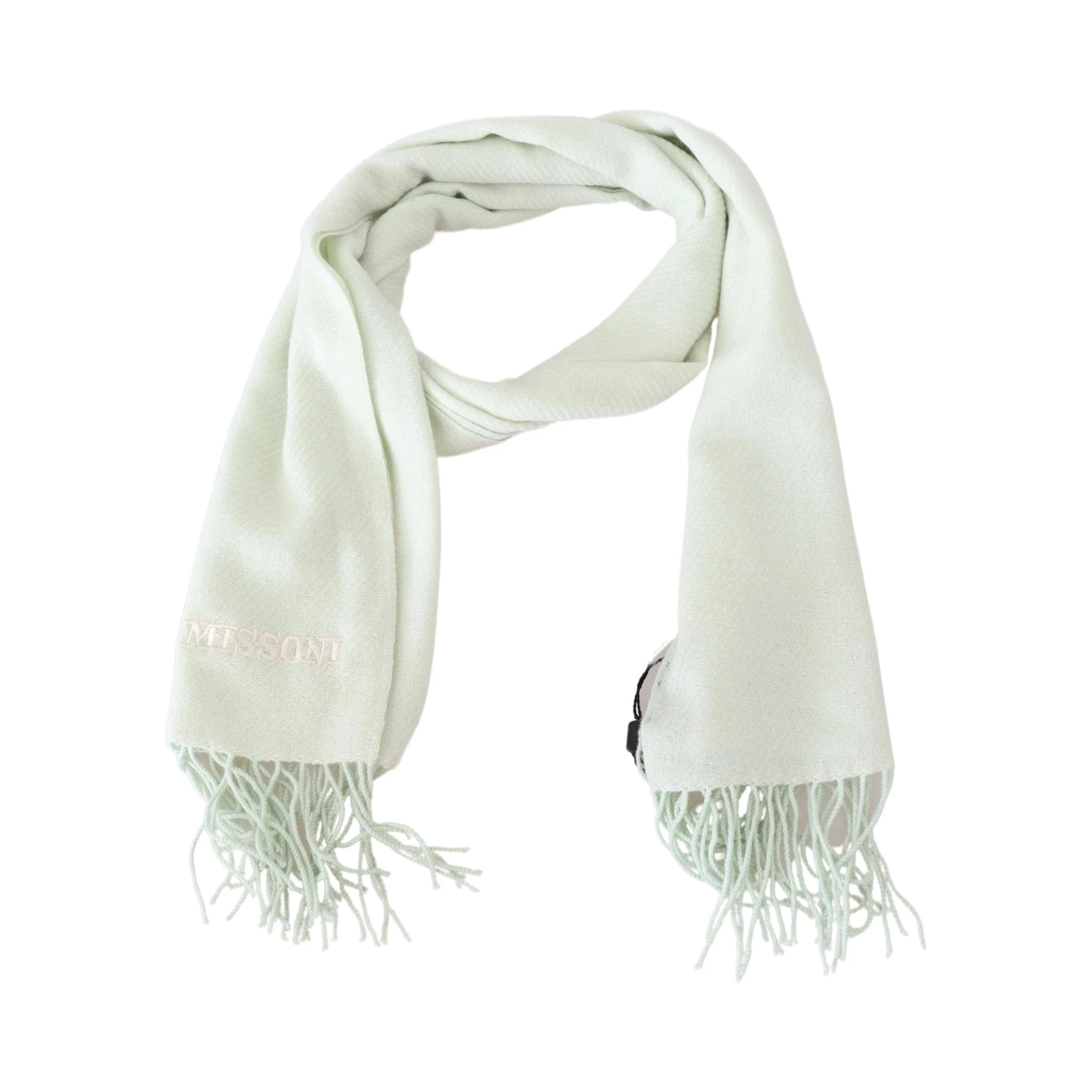 Light Green Pattern Cashmere Unisex Wrap Fringes Scarf