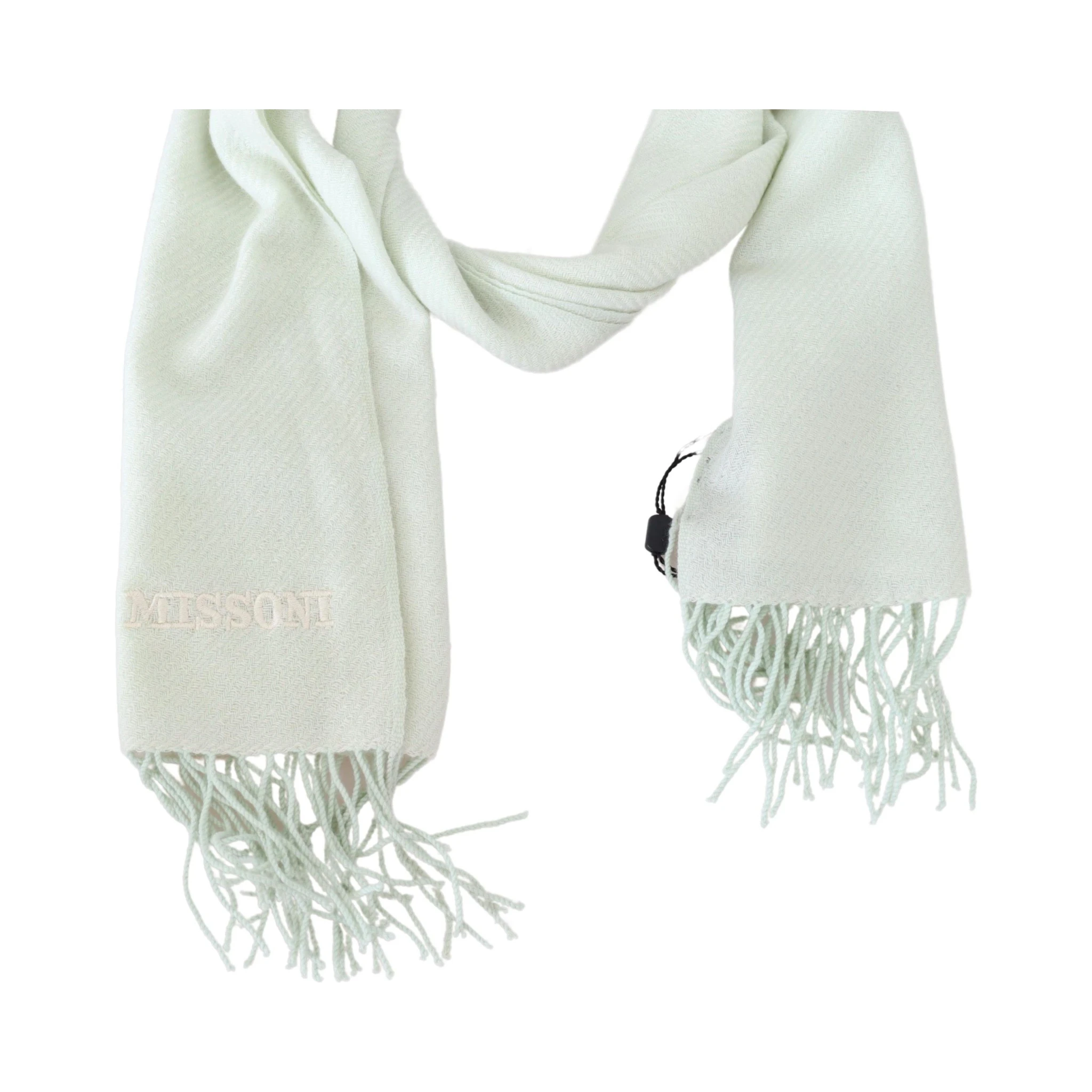 Light Green Pattern Cashmere Unisex Wrap Fringes Scarf