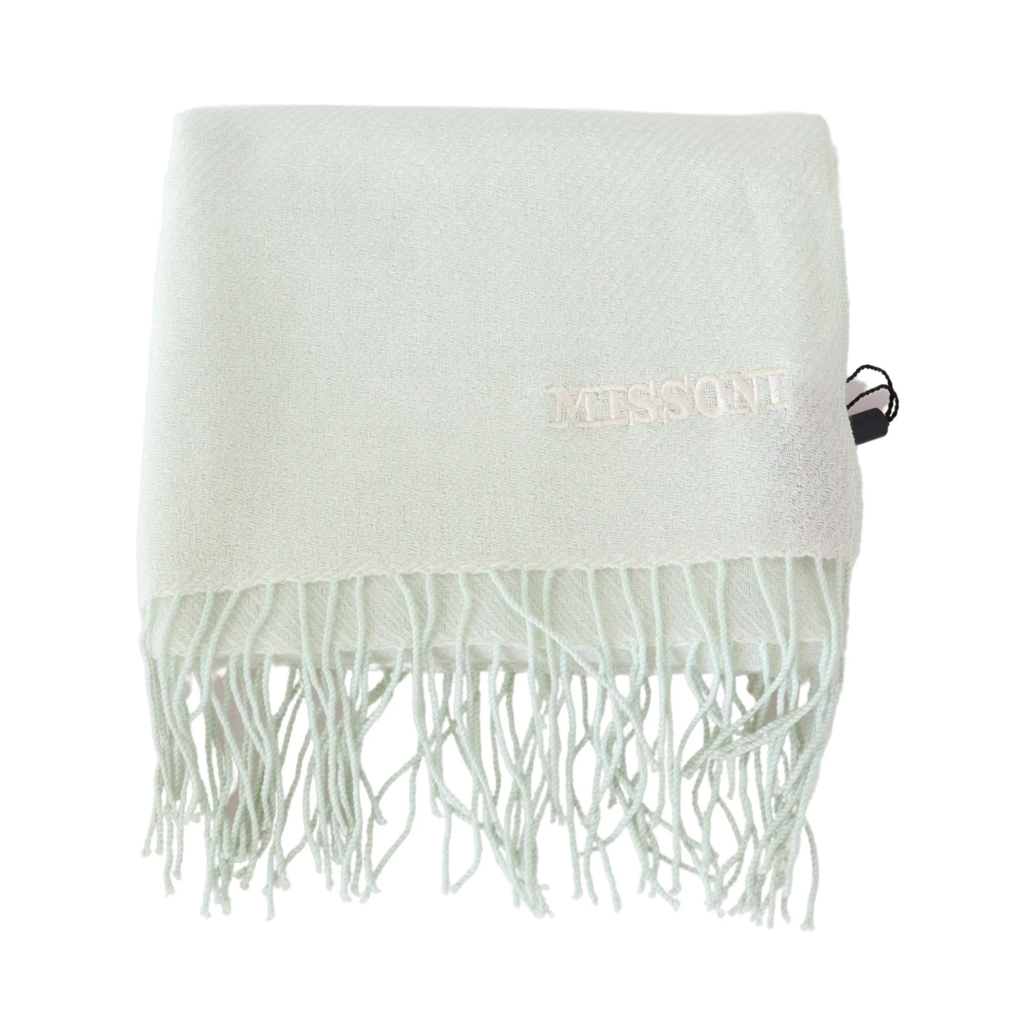 Light Green Pattern Cashmere Unisex Wrap Fringes Scarf