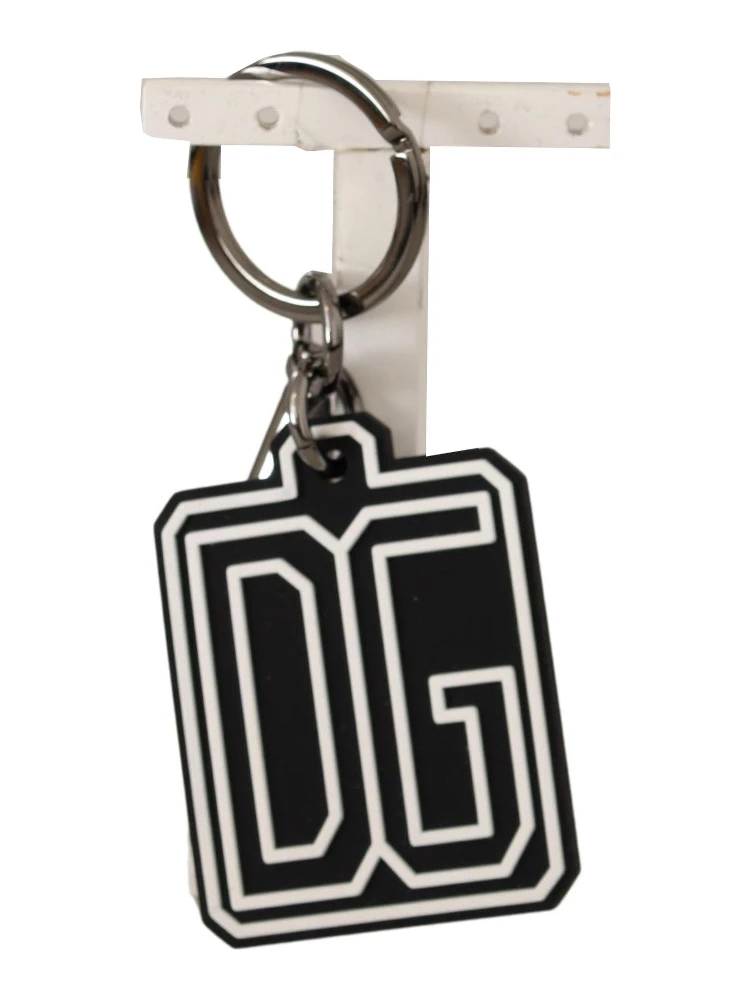 Black White DG Rubber Logo Silver Ring Keychain