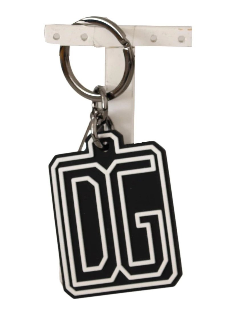 Black White DG Rubber Logo Silver Ring Keychain