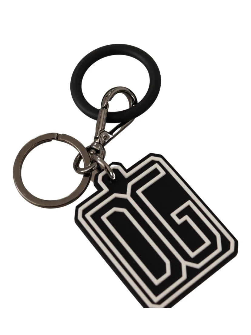 Black White DG Rubber Logo Silver Ring Keychain