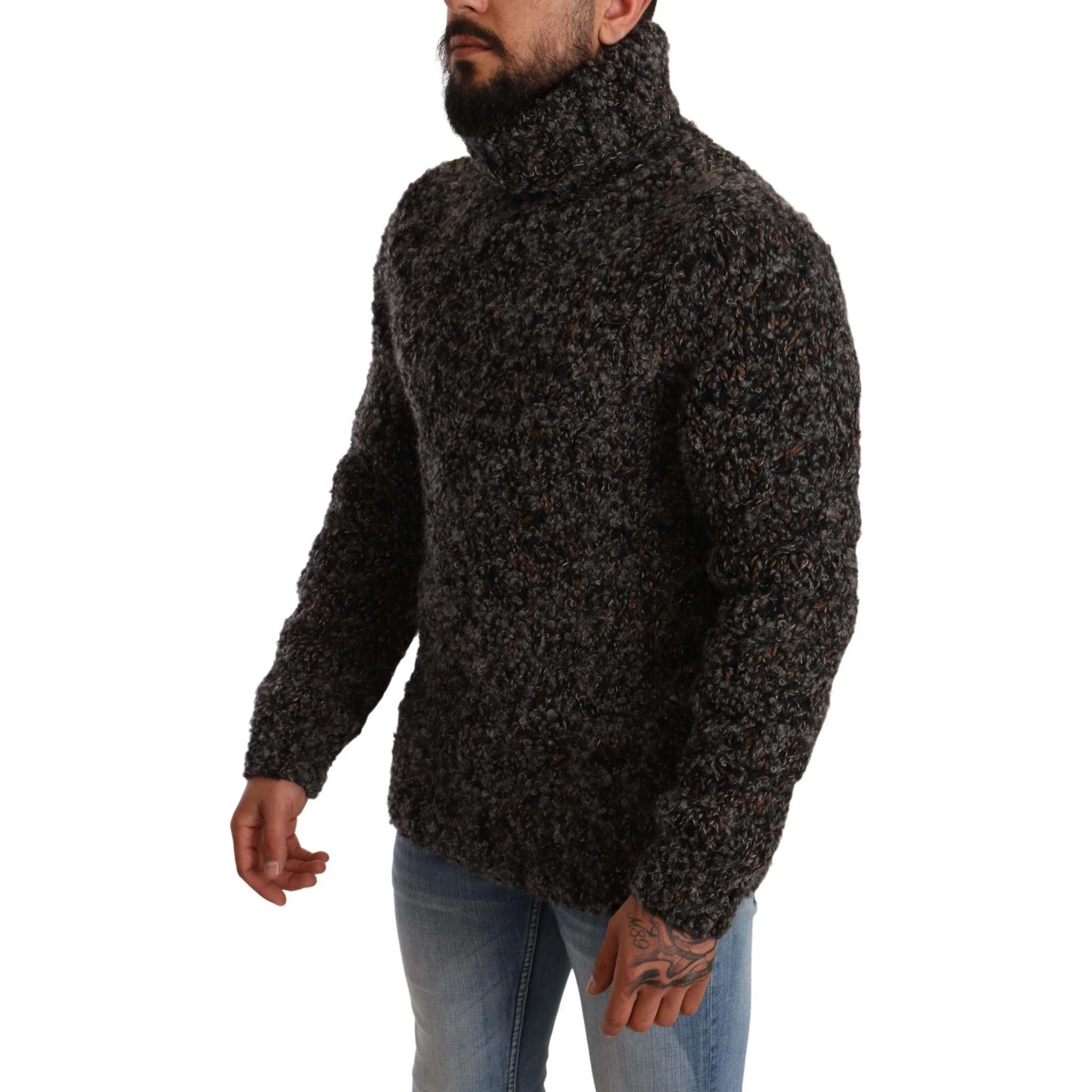 Gray Wool Blend Turtleneck Pullover Sweater