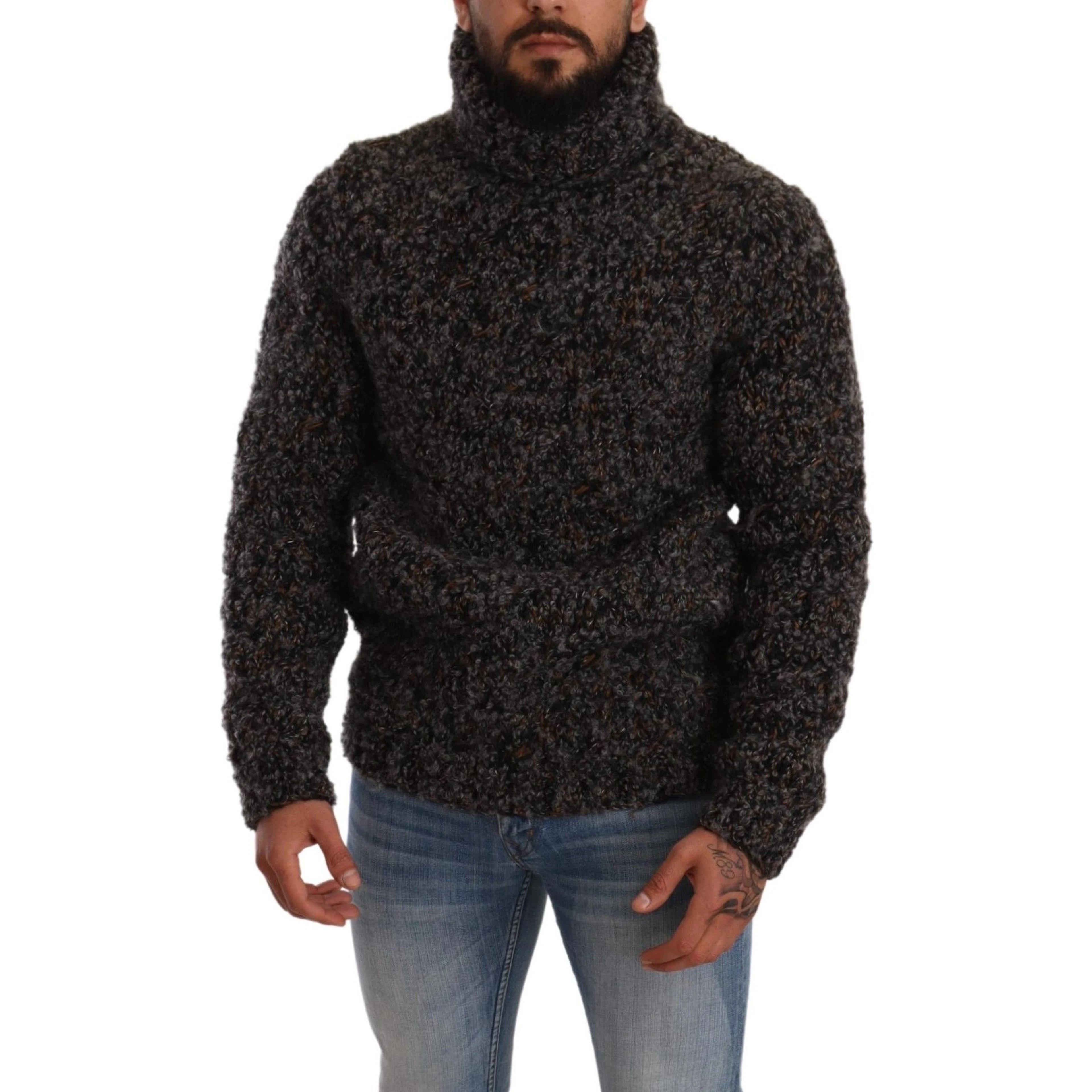 Gray Wool Blend Turtleneck Pullover Sweater