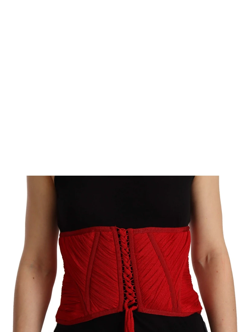 Red Corset Belt Stretch Waist Strap Silk Top
