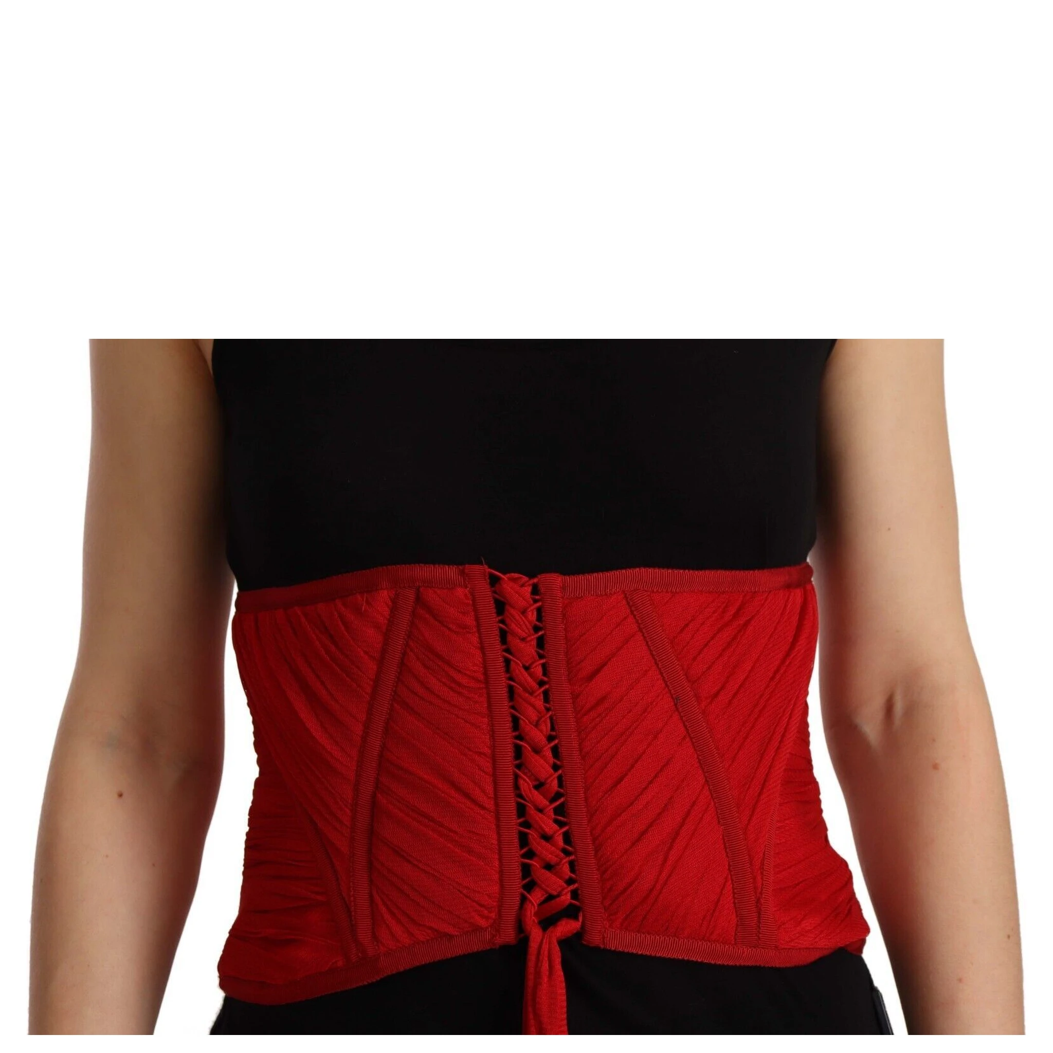 Red Corset Belt Stretch Waist Strap Silk Top