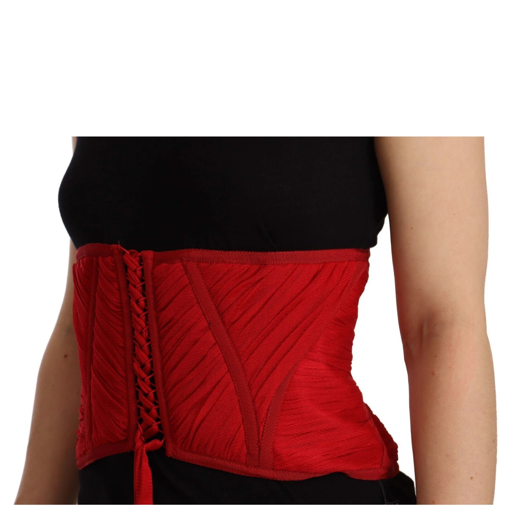 Red Corset Belt Stretch Waist Strap Silk Top