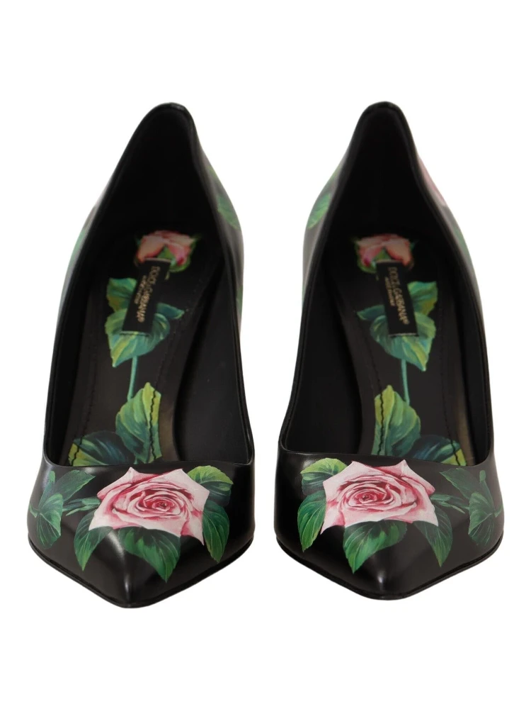 Black Leather Roses High Heels Pumps Shoes alternative