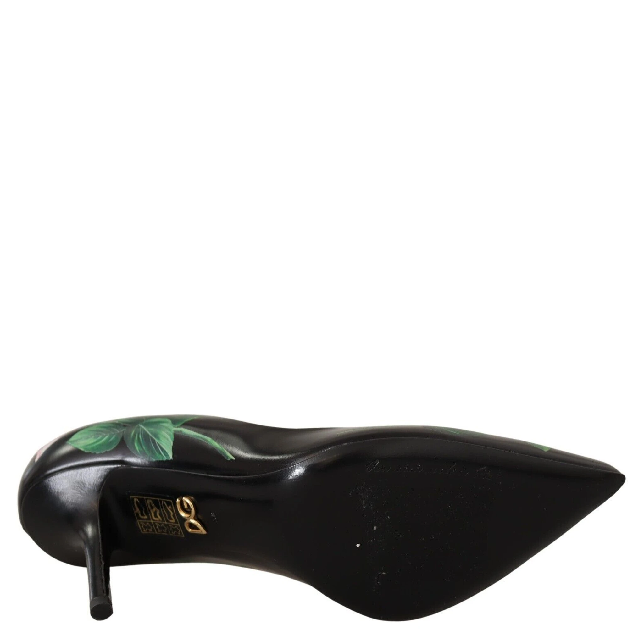 Black Leather Roses High Heels Pumps Shoes