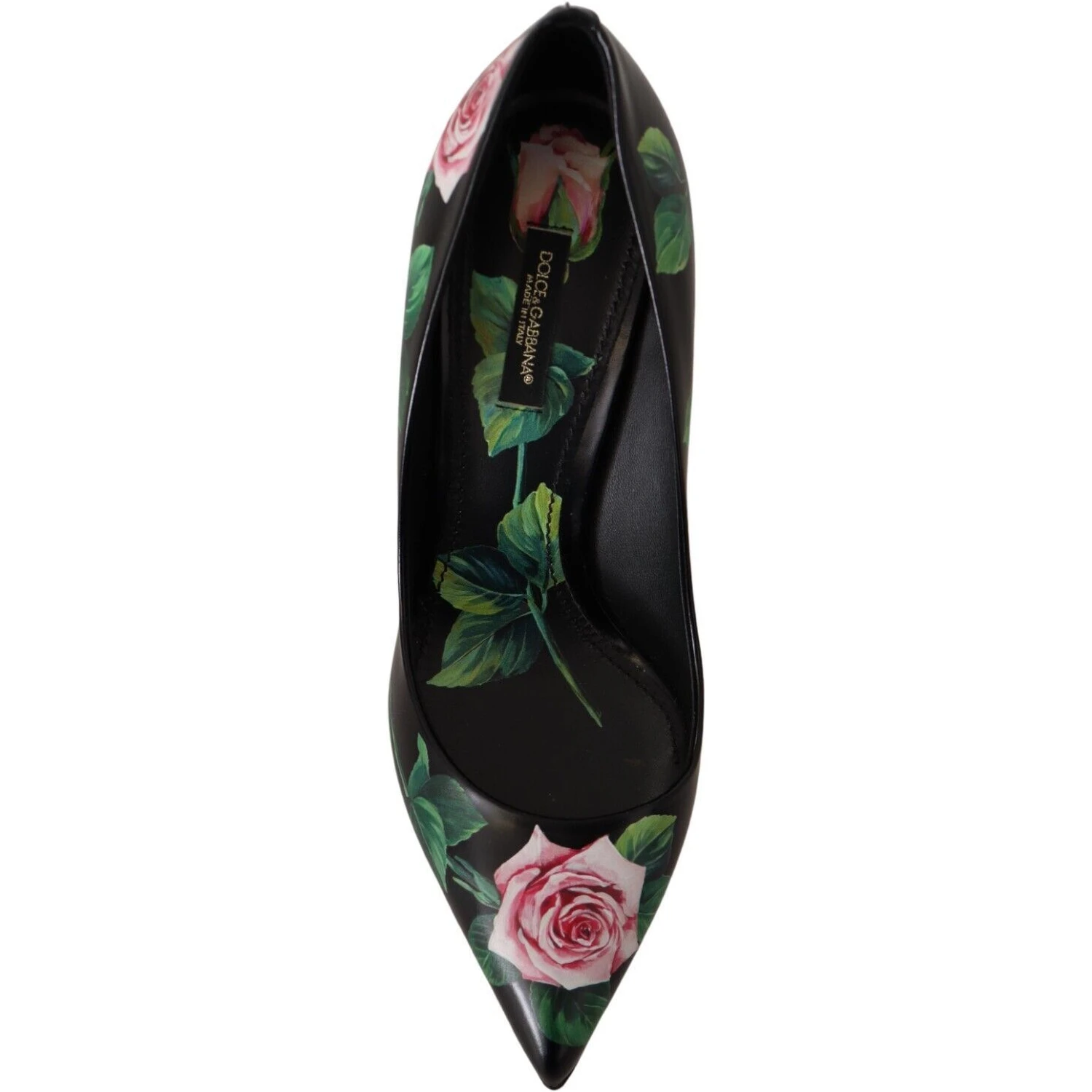 Black Leather Roses High Heels Pumps Shoes