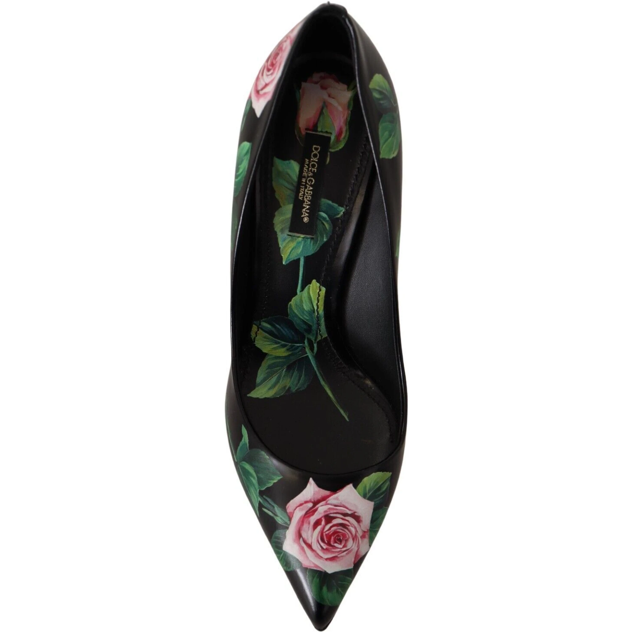 Black Leather Roses High Heels Pumps Shoes