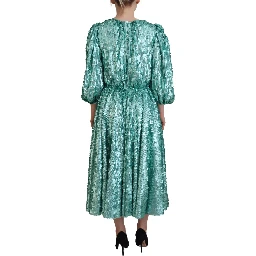 Blue Sequined Pleated Aline Midi Nylon Dress