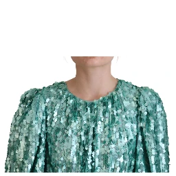Blue Sequined Pleated Aline Midi Nylon Dress
