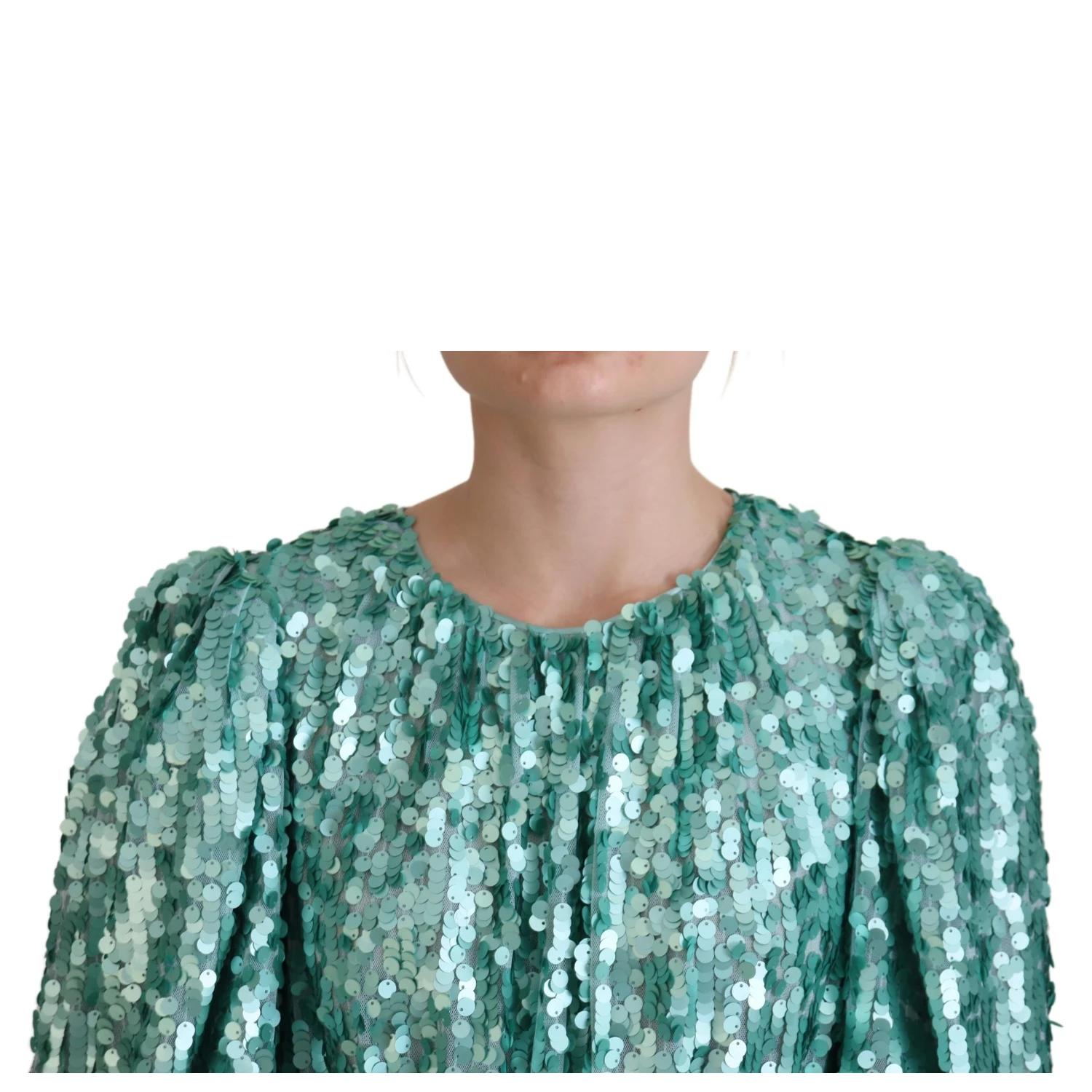 Blue Sequined Pleated Aline Midi Nylon Dress