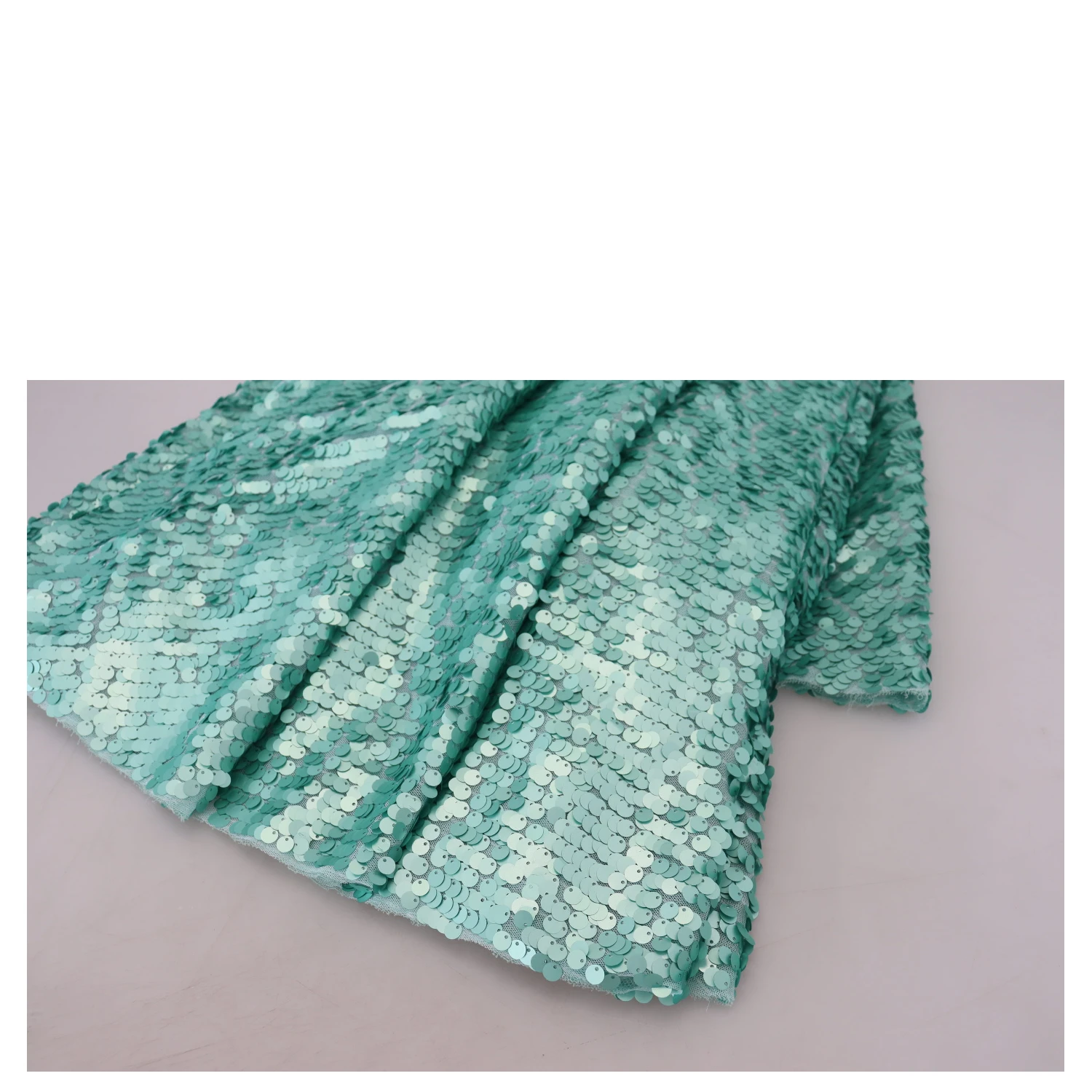 Blue Sequined Pleated Aline Midi Nylon Dress