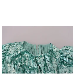 Blue Sequined Pleated Aline Midi Nylon Dress