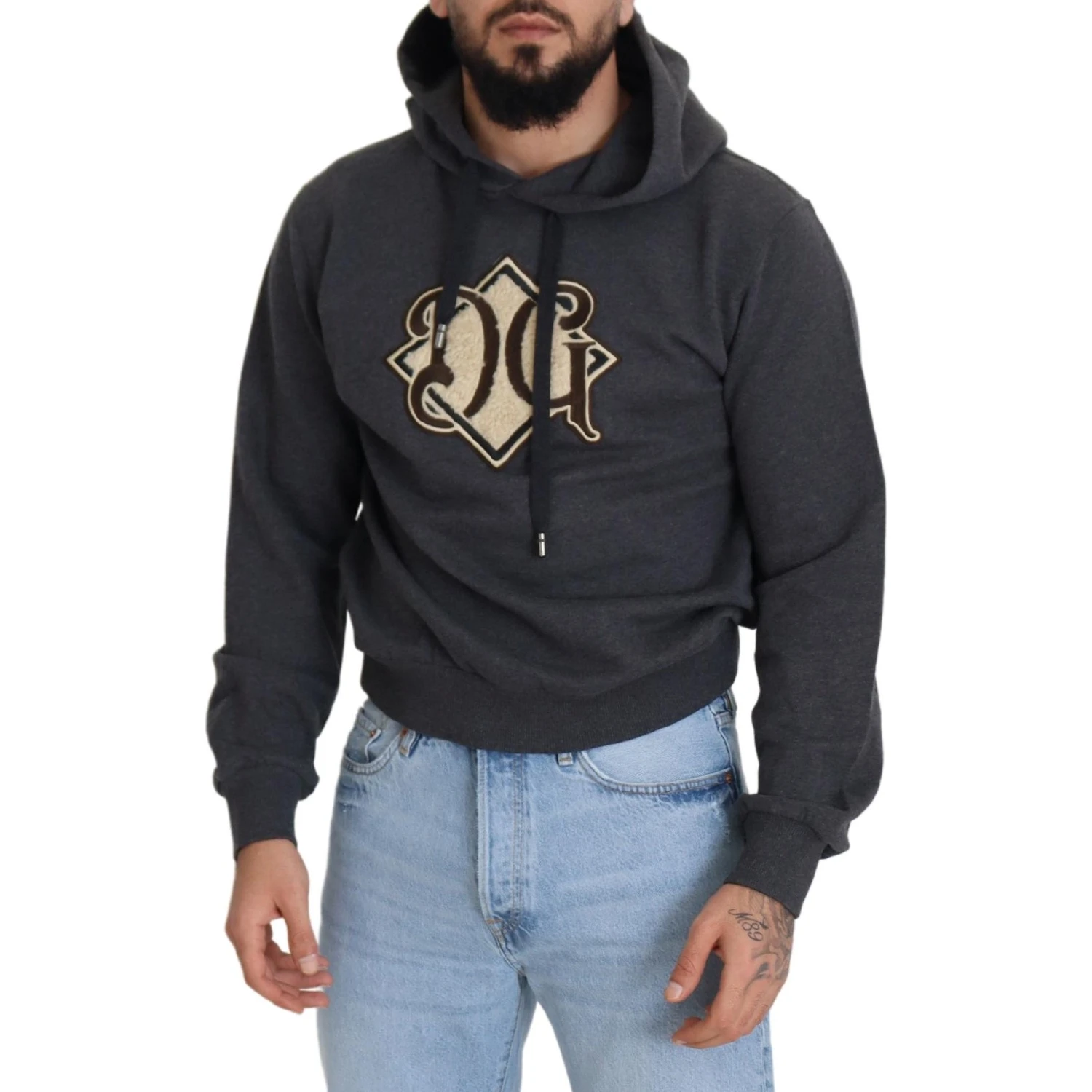 Gray Logo Cotton Hooded Sweatshirt Sweater