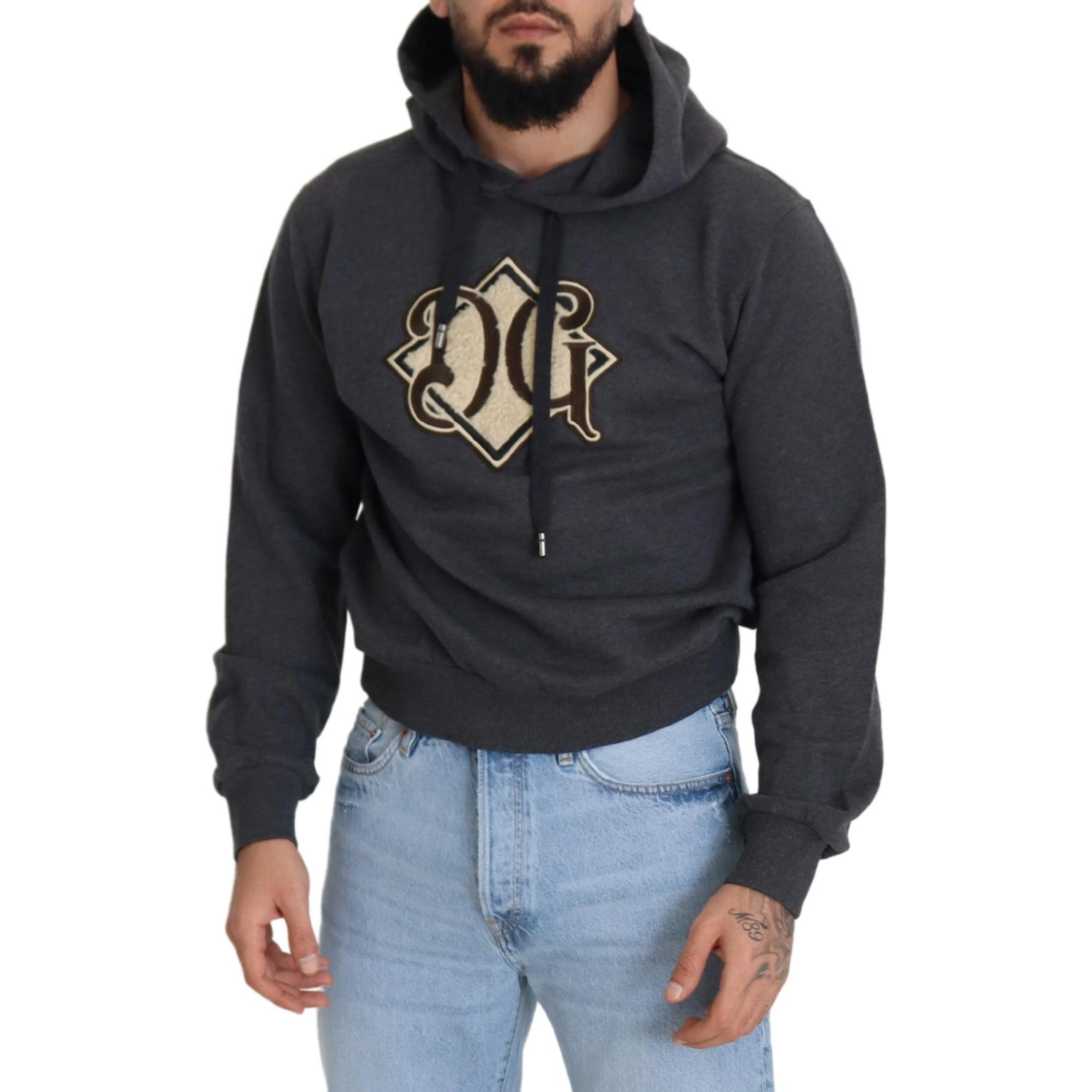 Gray Logo Cotton Hooded Sweatshirt Sweater