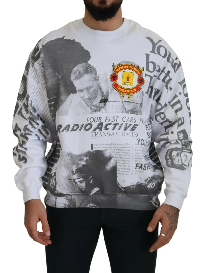 White Cotton Crewneck Pullover Sweatshirt Sweater