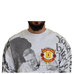 White Cotton Crewneck Pullover Sweatshirt Sweater