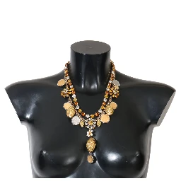 Gold Brass Crystal Logo Pineapple Statement Necklace