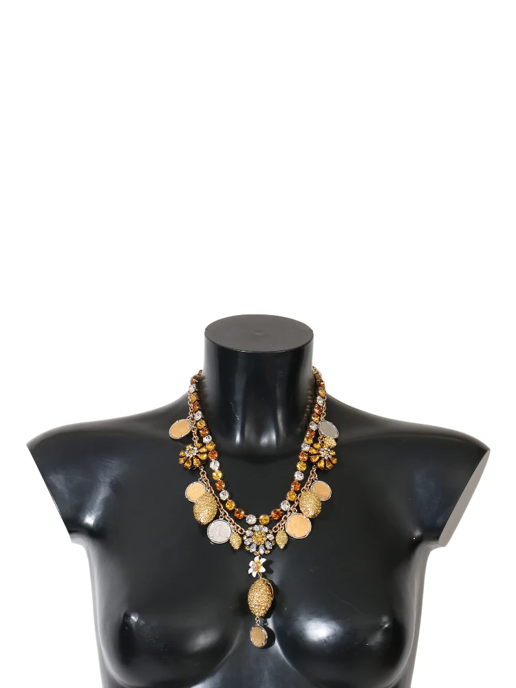 Gold Brass Crystal Logo Pineapple Statement Necklace