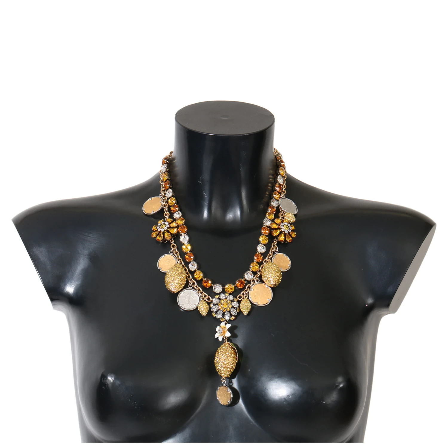 Gold Brass Crystal Logo Pineapple Statement Necklace
