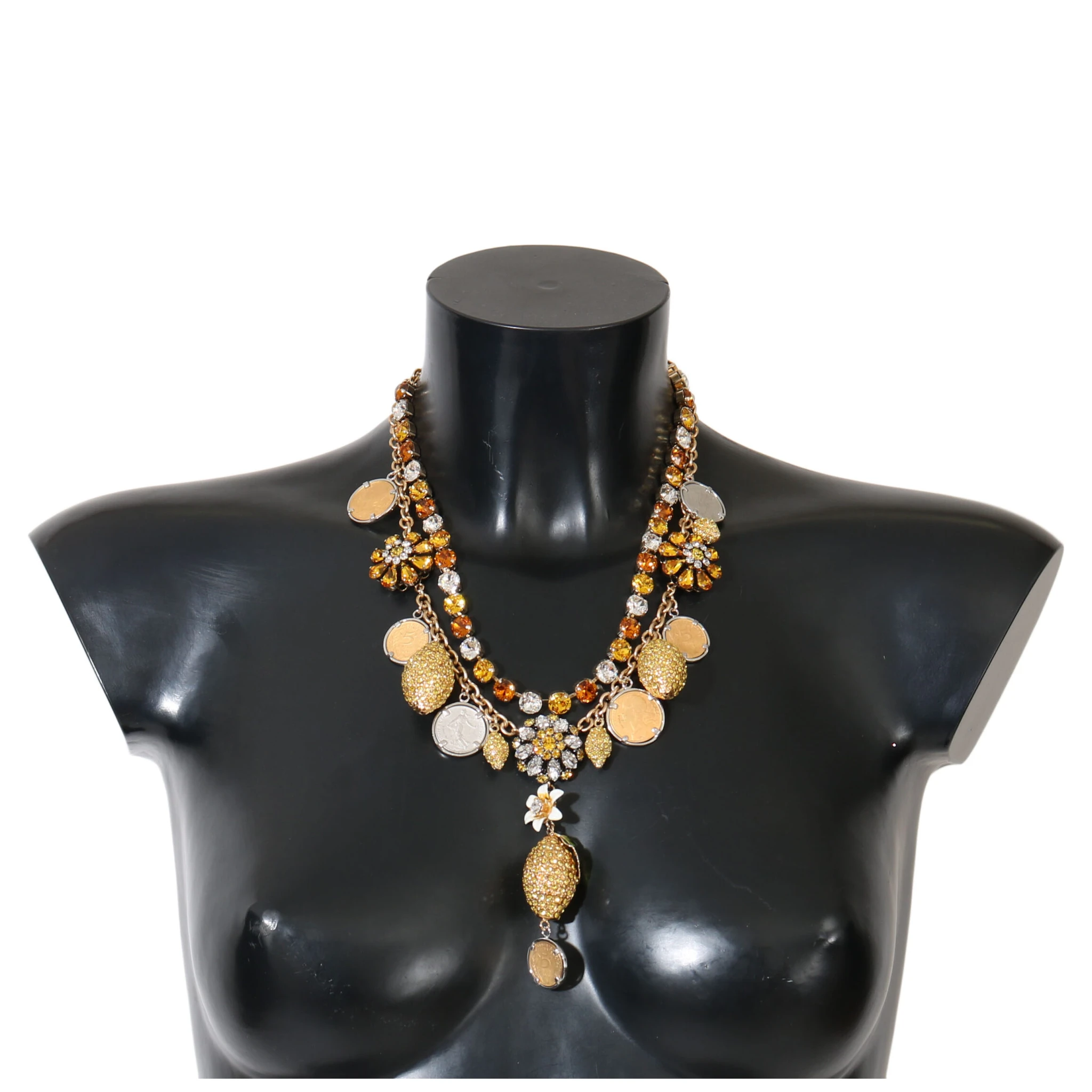 Gold Brass Crystal Logo Pineapple Statement Necklace