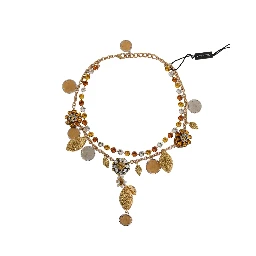 Gold Brass Crystal Logo Pineapple Statement Necklace