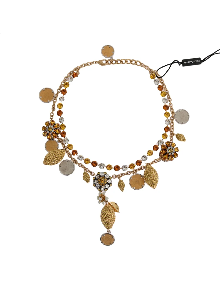 Gold Brass Crystal Logo Pineapple Statement Necklace alternative