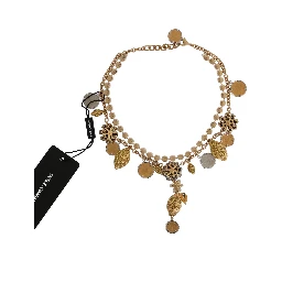 Gold Brass Crystal Logo Pineapple Statement Necklace