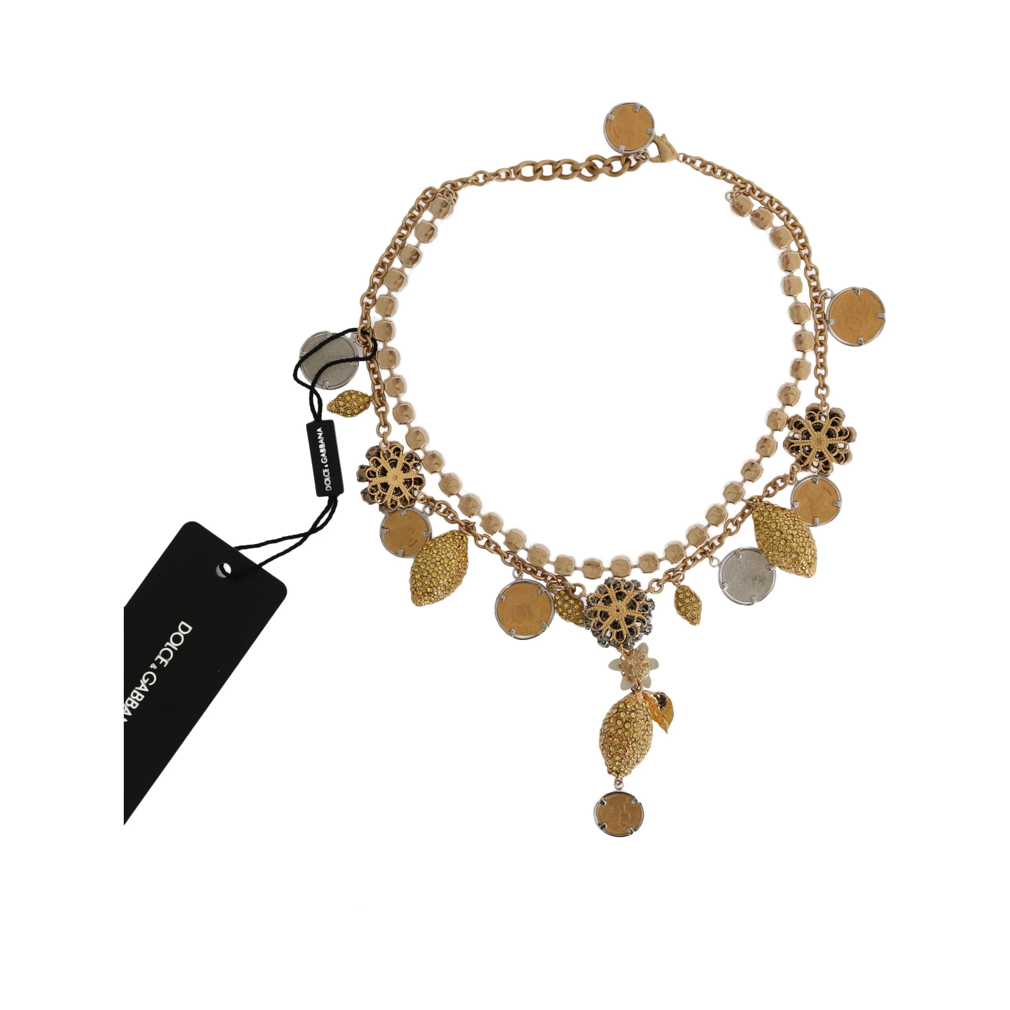 Gold Brass Crystal Logo Pineapple Statement Necklace