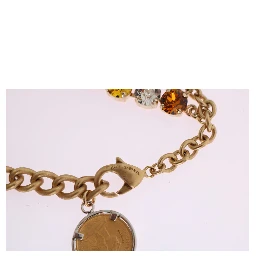 Gold Brass Crystal Logo Pineapple Statement Necklace