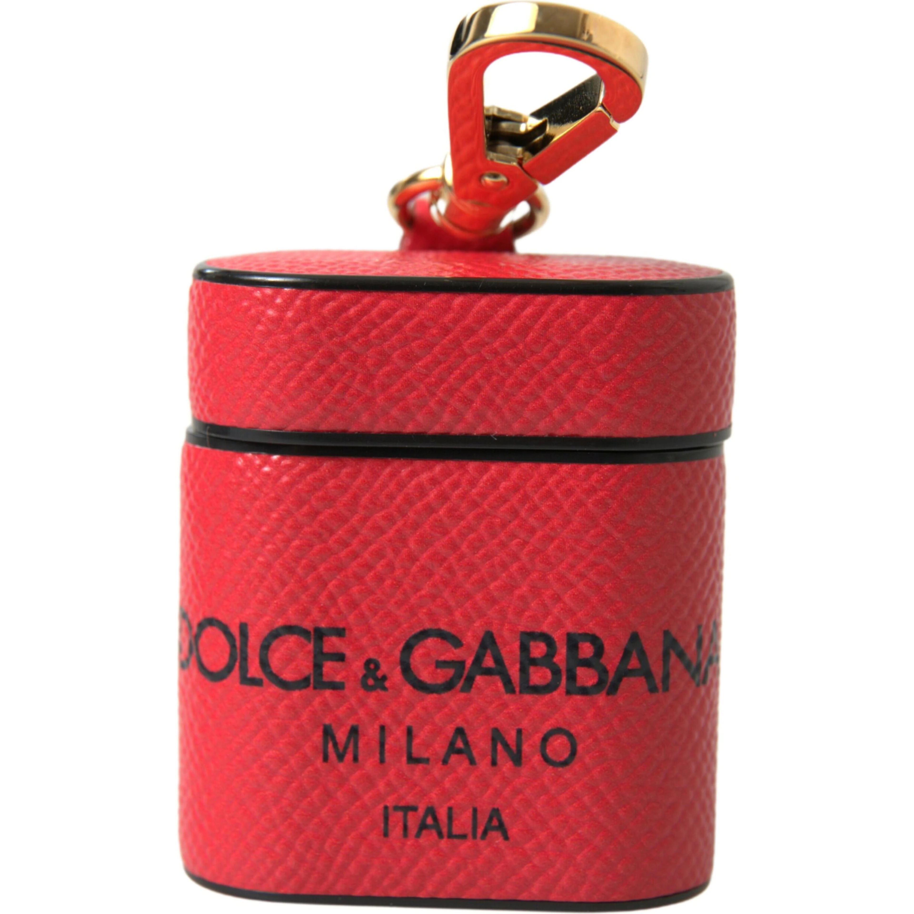 Red Black Calf Leather Logo Print Strap Airpods Case