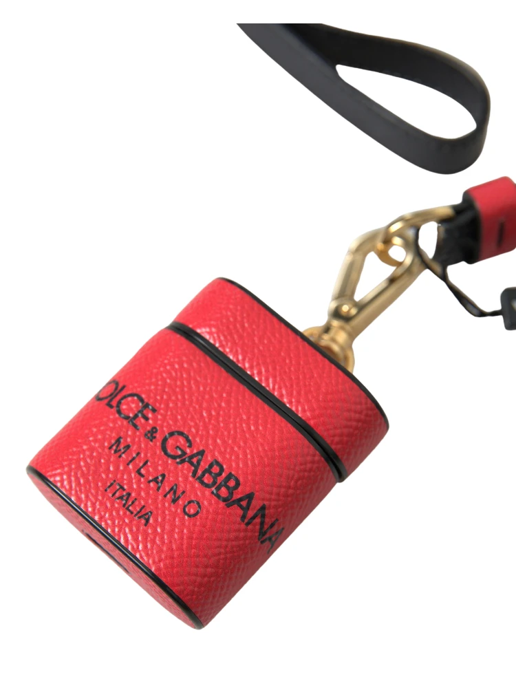 Red Black Calf Leather Logo Print Strap Airpods Case alternative