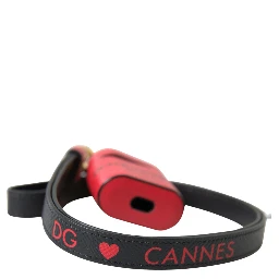 Red Black Calf Leather Logo Print Strap Airpods Case