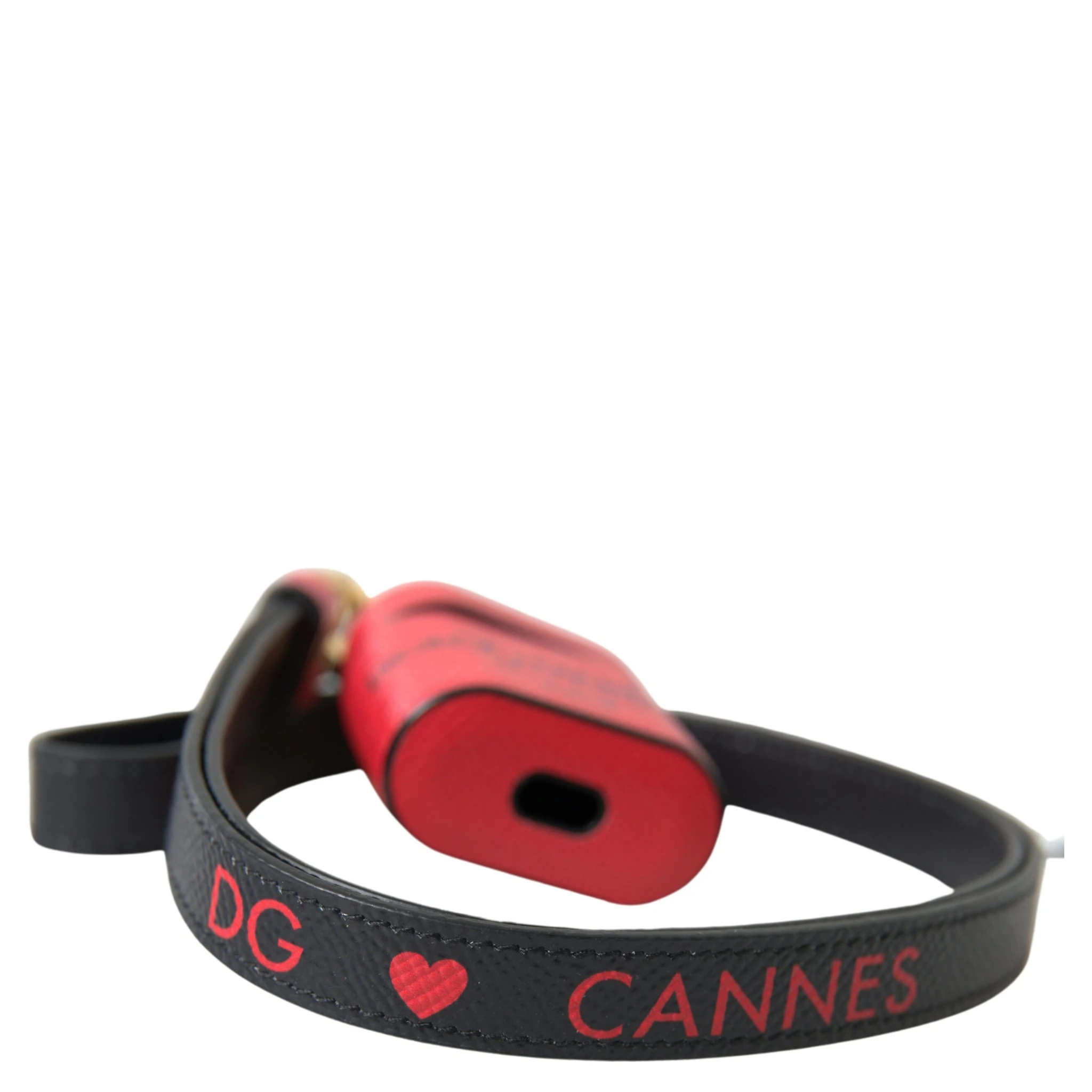 Red Black Calf Leather Logo Print Strap Airpods Case
