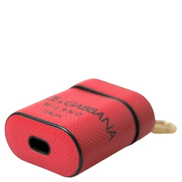 Red Black Calf Leather Logo Print Strap Airpods Case