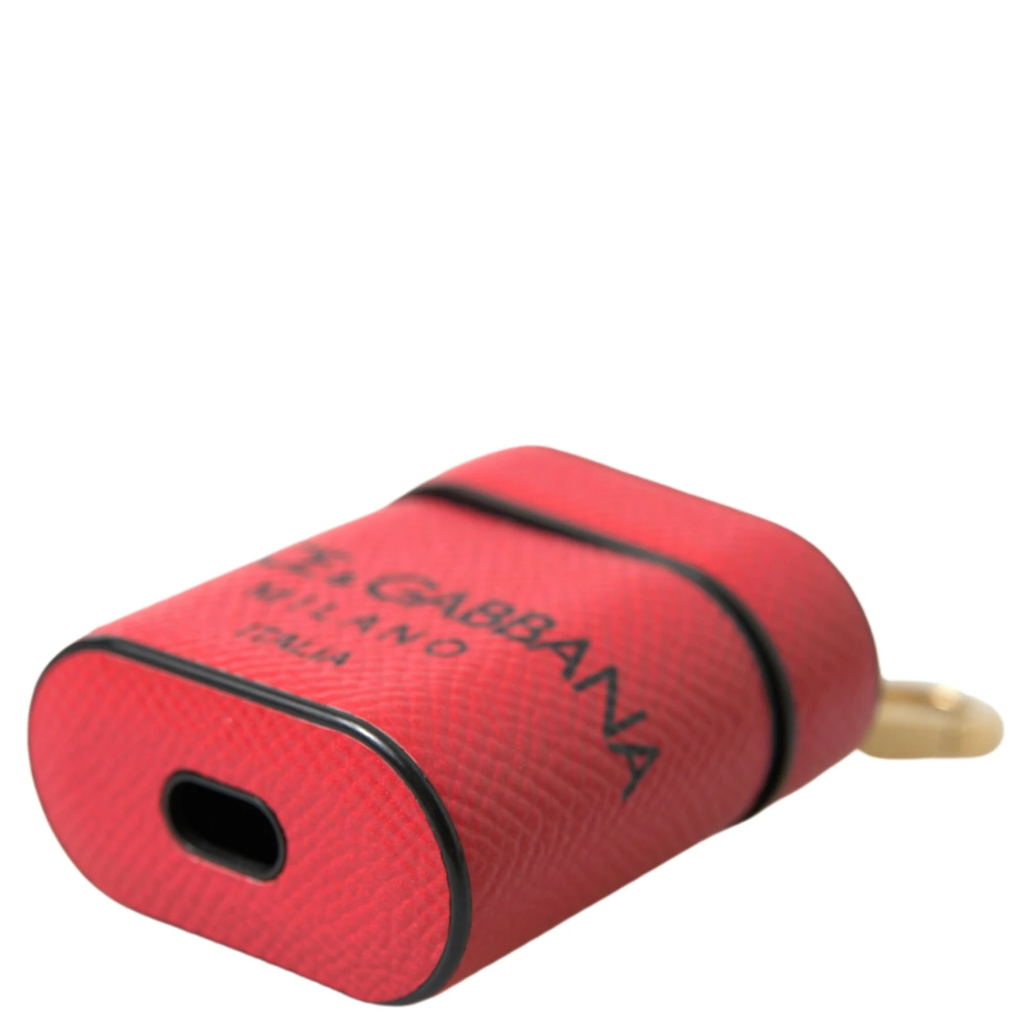 Red Black Calf Leather Logo Print Strap Airpods Case