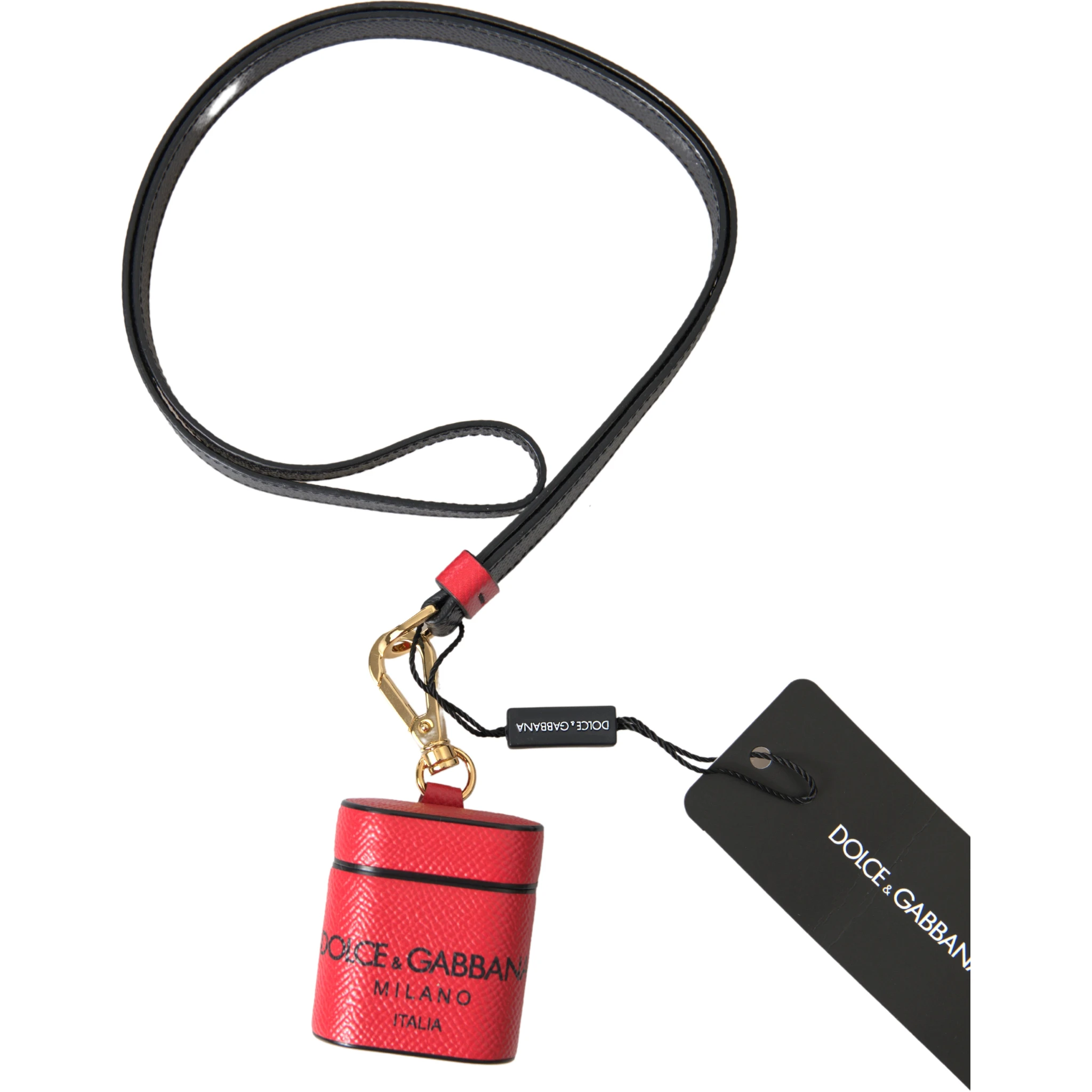 Red Black Calf Leather Logo Print Strap Airpods Case