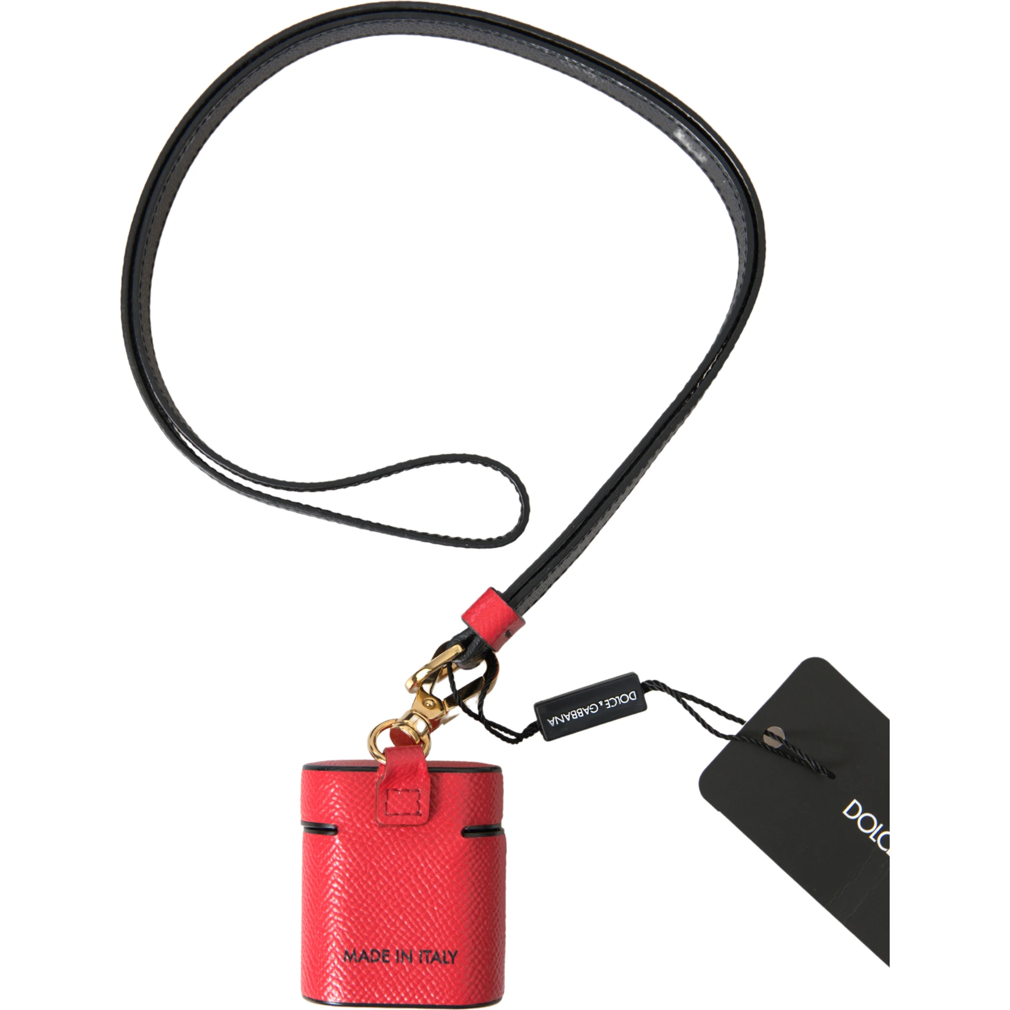 Red Black Calf Leather Logo Print Strap Airpods Case