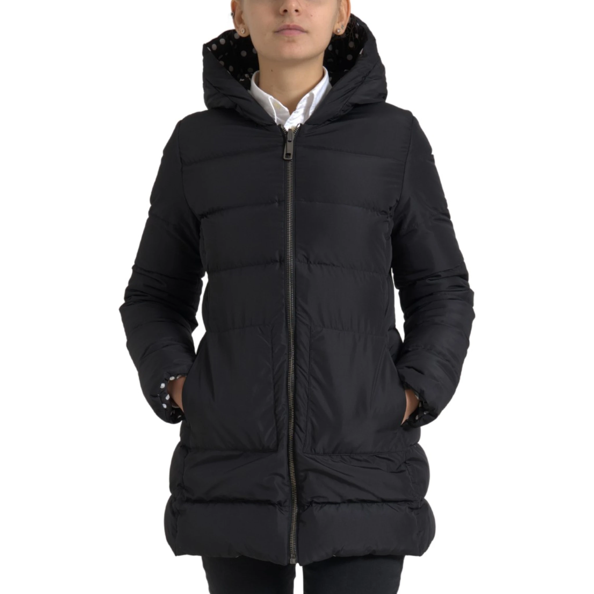 Black Polyester Hooded Reversible Jacket