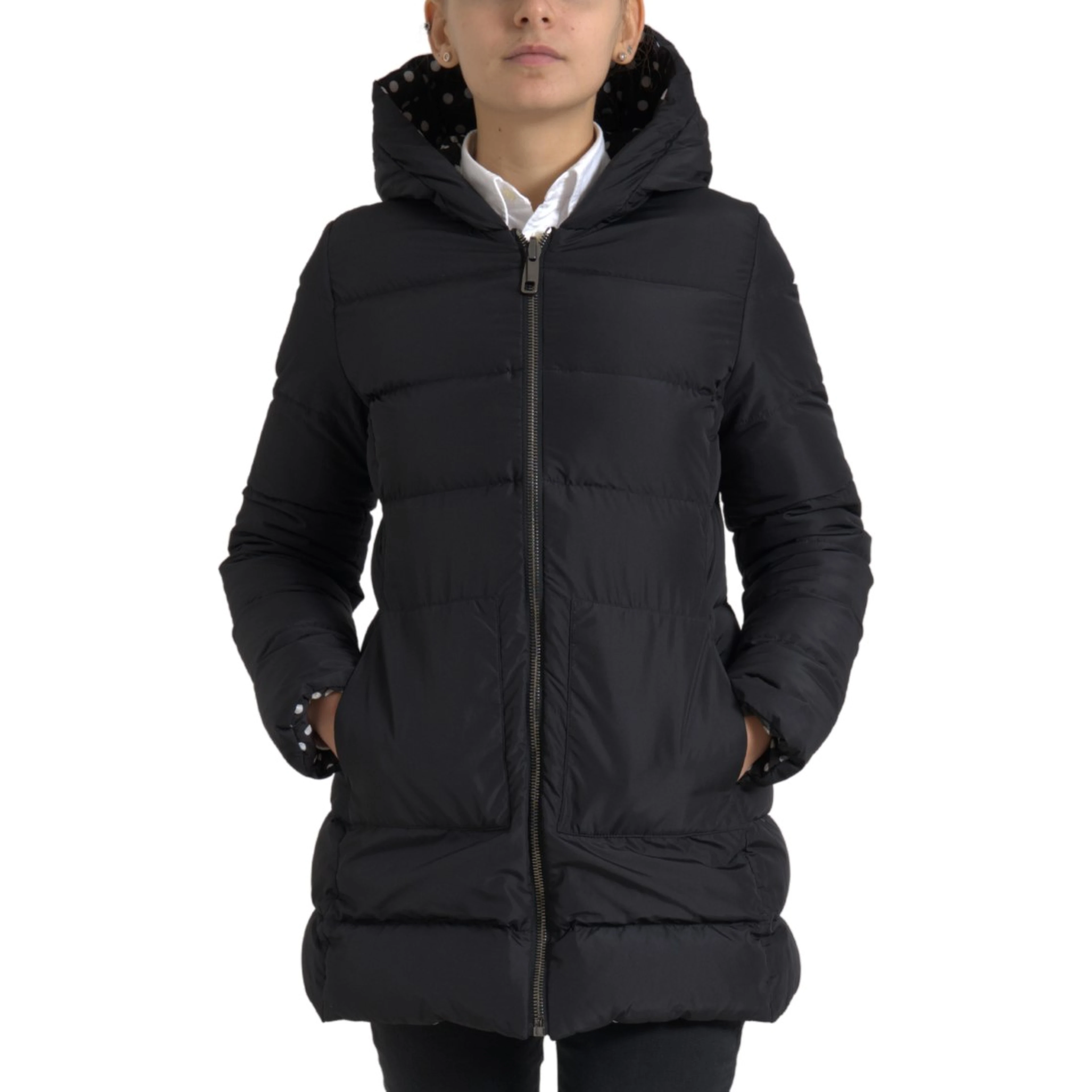 Black Polyester Hooded Reversible Jacket