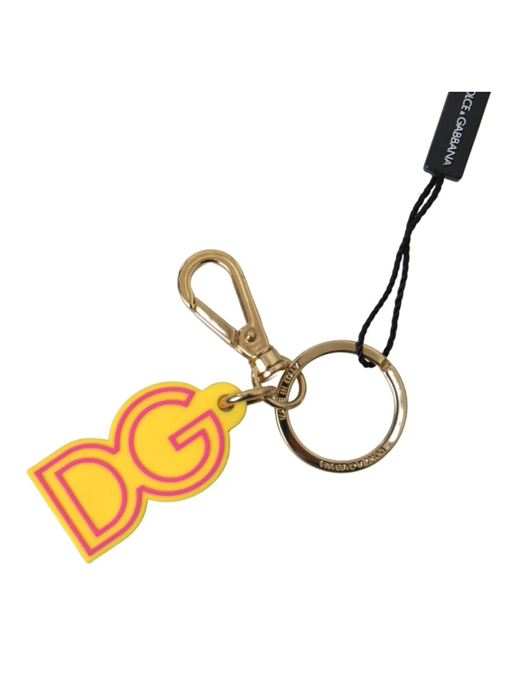 Yellow Rubber DG Logo Gold Brass Metal Keyring Keychain